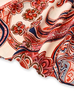 Hot Retro Stage Brick Red 1970s One-Shoulder Bohemian Floral Romper Fire Brick Red