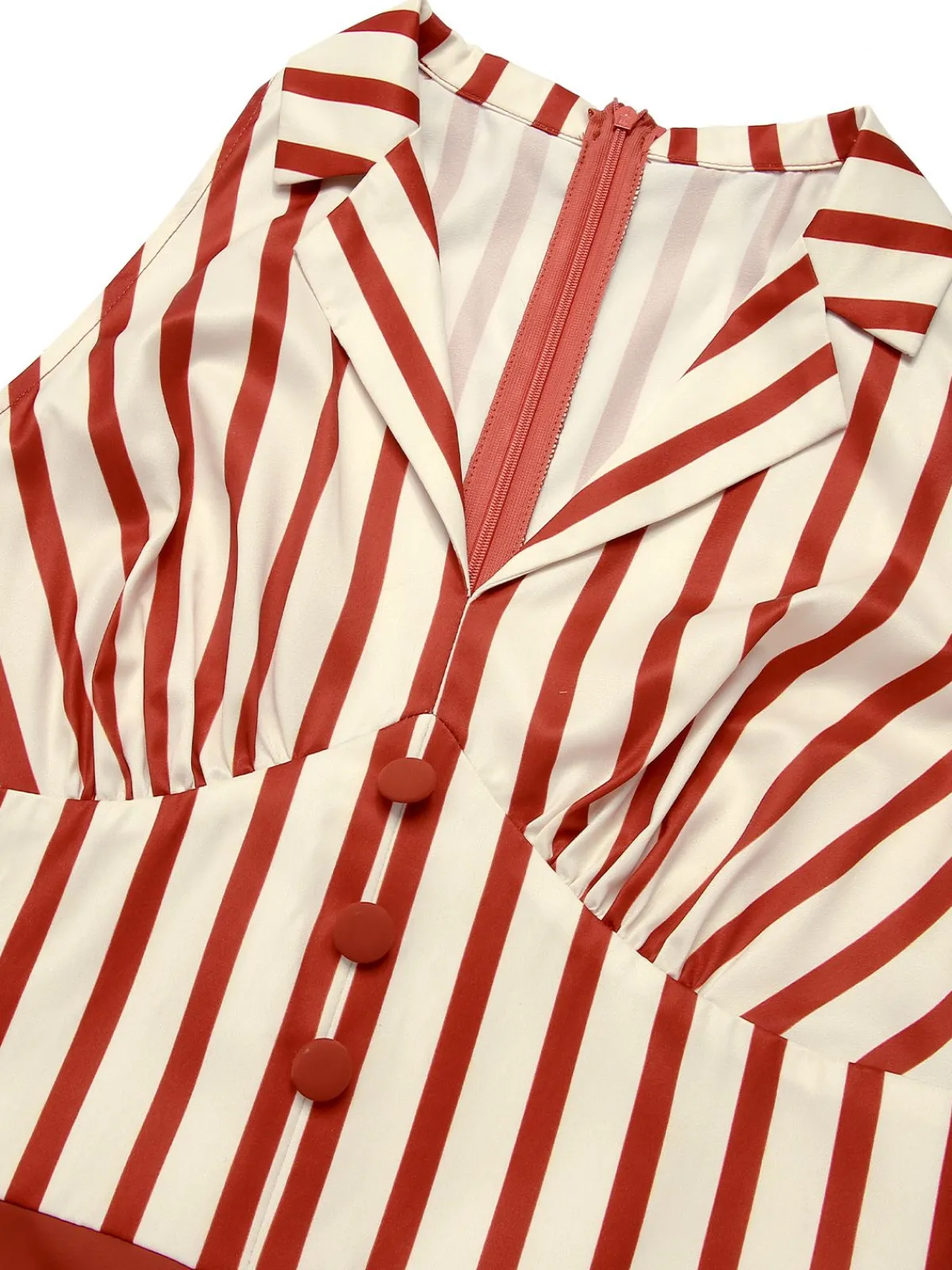 Fashion Retro Stage 1940s Striped Lapel Romper Brick Red