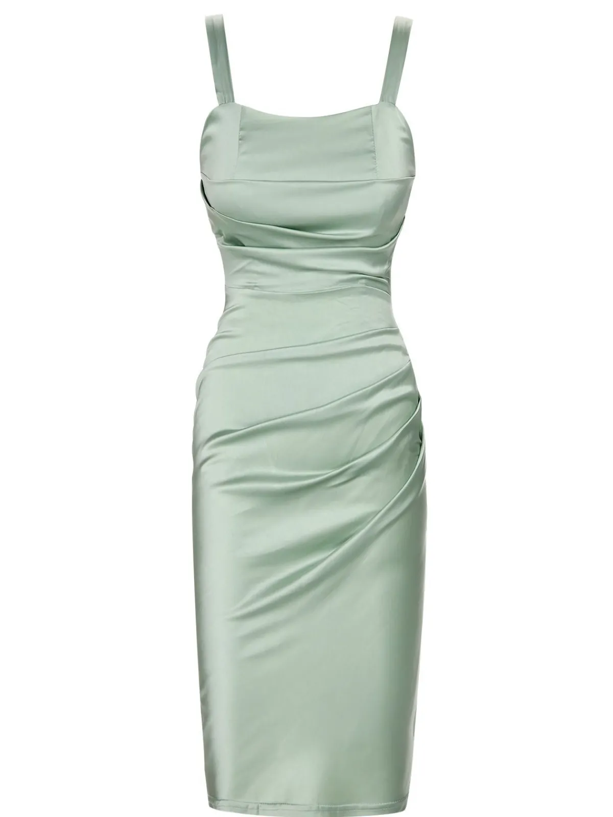 Outlet Retro Stage 1960s Solid Wrinkle Dress Bright Green