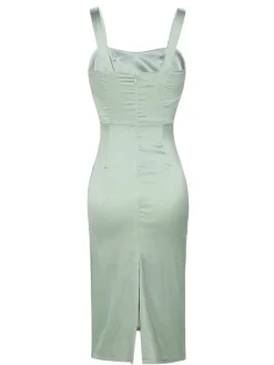 Outlet Retro Stage 1960s Solid Wrinkle Dress Bright Green