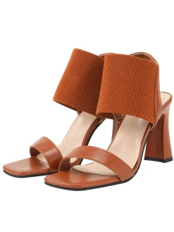 Outlet Retro Stage Elastic Strap High Heel Sandals Brown