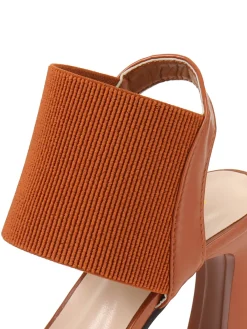Outlet Retro Stage Elastic Strap High Heel Sandals Brown