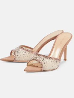 Clearance Retro Stage Brown Pointed Rhinestoned Stiletto Heel Slippers Light Brown