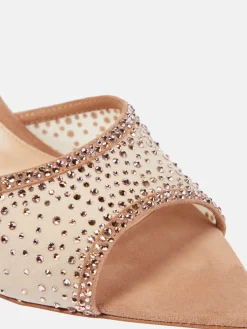 Clearance Retro Stage Brown Pointed Rhinestoned Stiletto Heel Slippers Light Brown