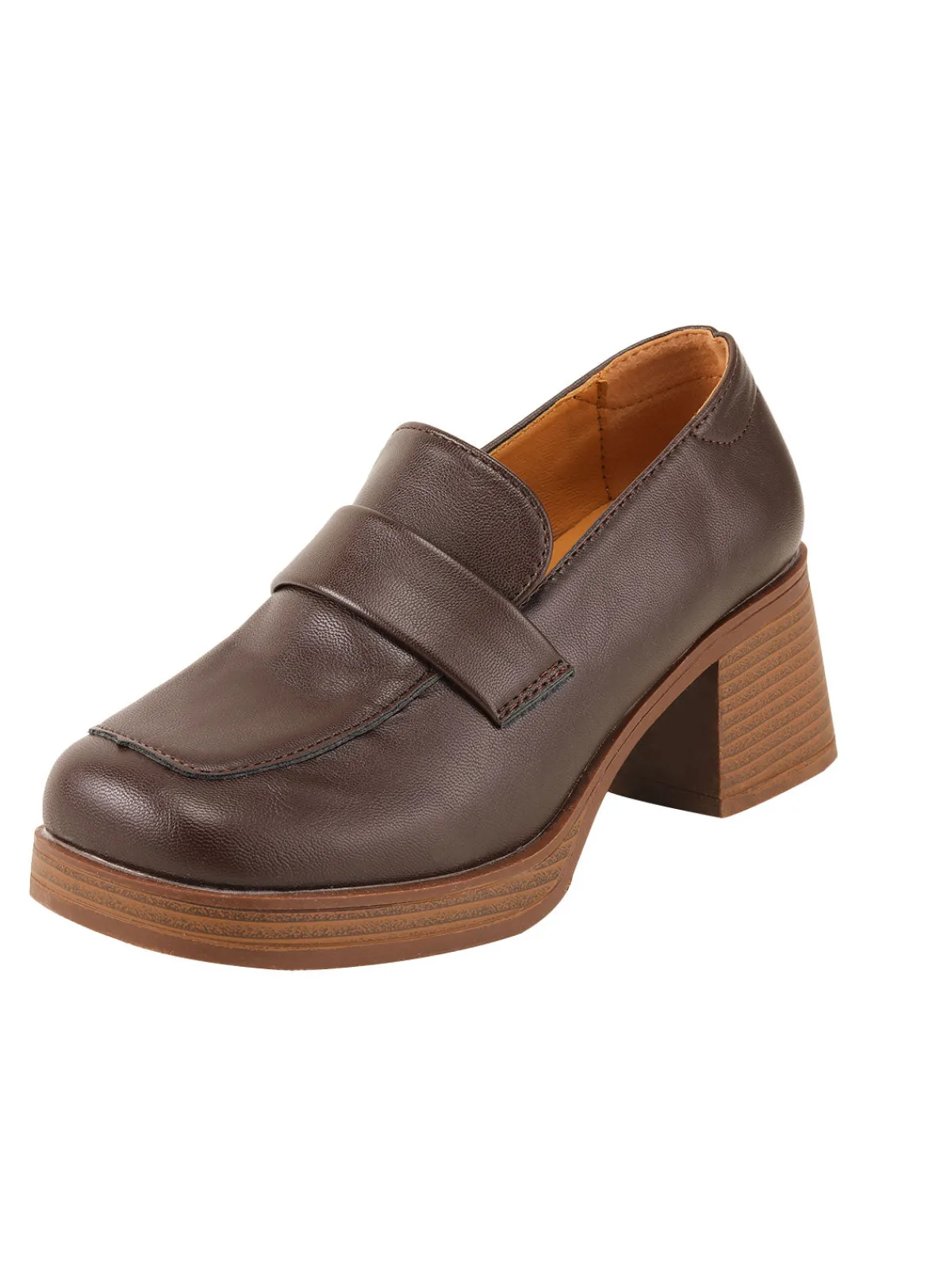 Online Retro Stage Retro Square Toe Chunky Heels Brown
