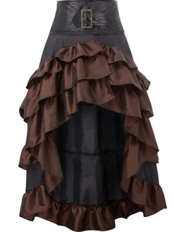 Clearance Retro Stage Brown Ruffle Patchwork Irregular Skirt