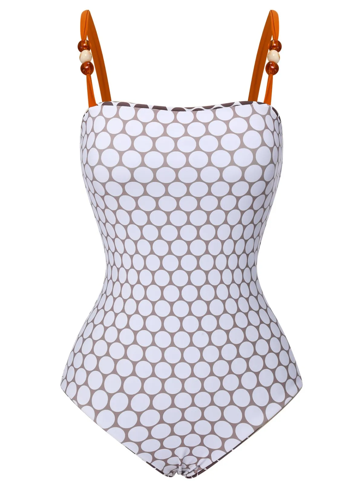 Sale Retro Stage 1930s Beads Straps Polka Dots Reversible Swimsuit Brown
