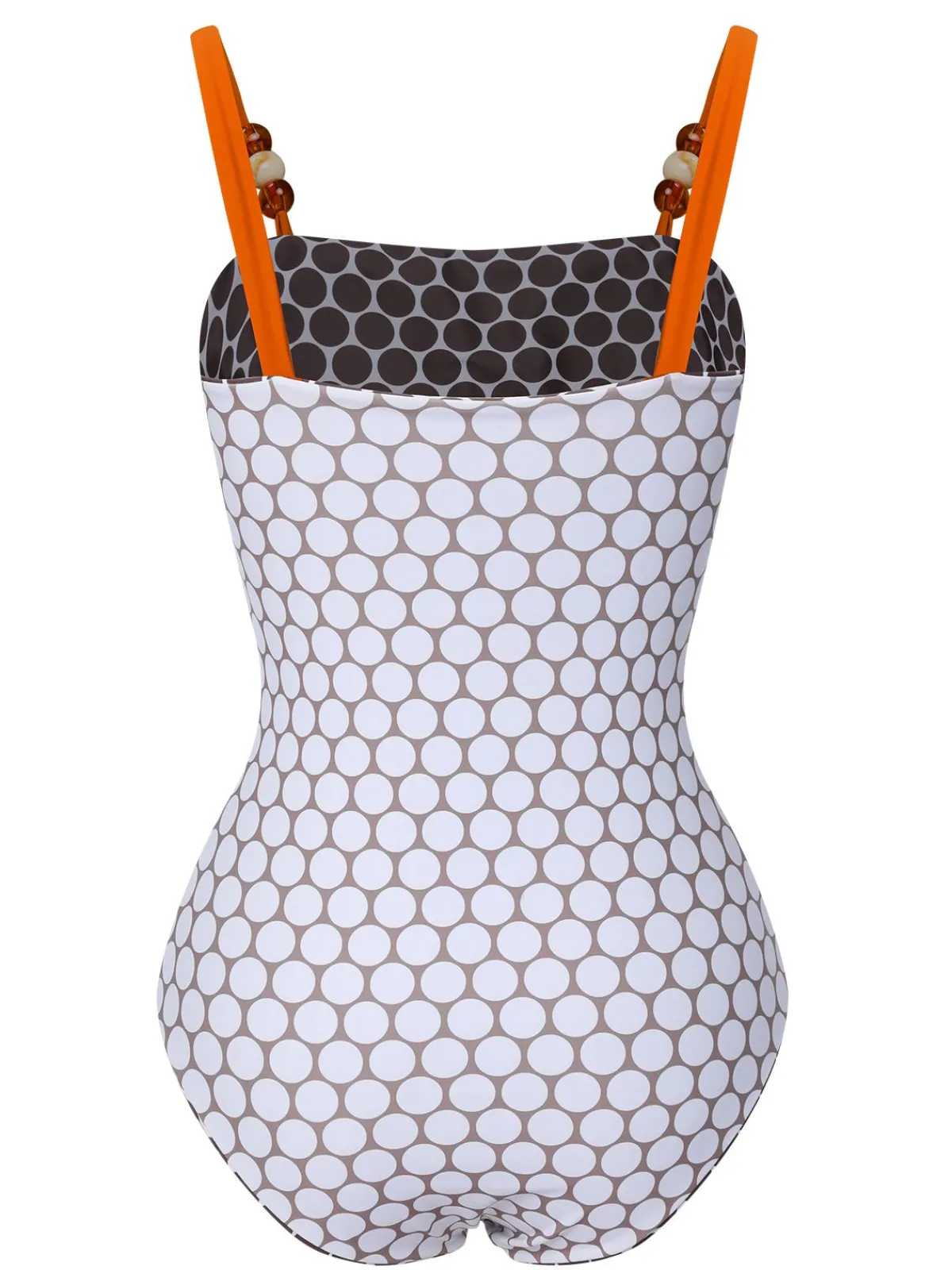 Sale Retro Stage 1930s Beads Straps Polka Dots Reversible Swimsuit Brown