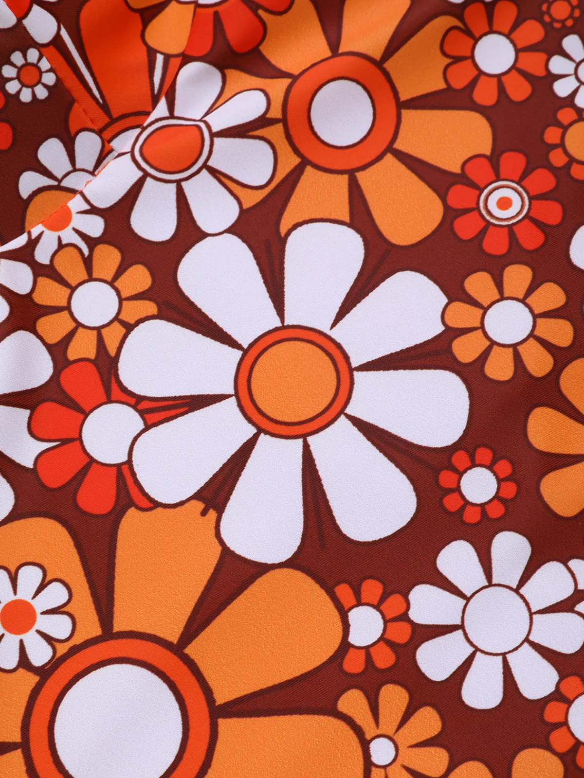 Fashion Retro Stage 1960s Bohemian Psychedelic Floral One-Piece Swimsuit Brown