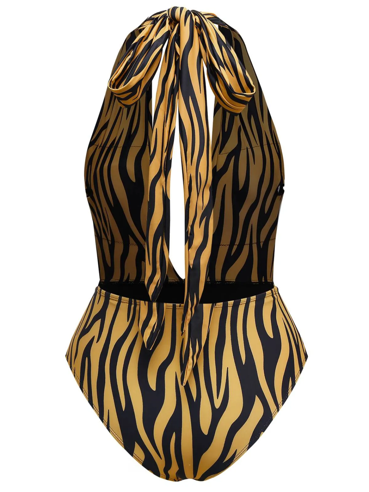 Best Retro Stage Brown 1960s Deep-V Zebra Stripe One-Piece Swimsuit Light Brown