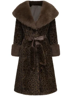 Fashion Retro Stage Brown 1950s Faux Fur Leopard Coat