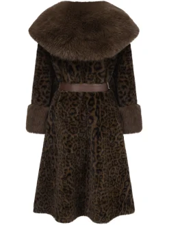 Fashion Retro Stage Brown 1950s Faux Fur Leopard Coat