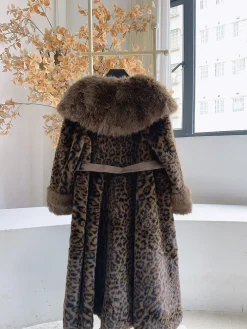 Fashion Retro Stage Brown 1950s Faux Fur Leopard Coat