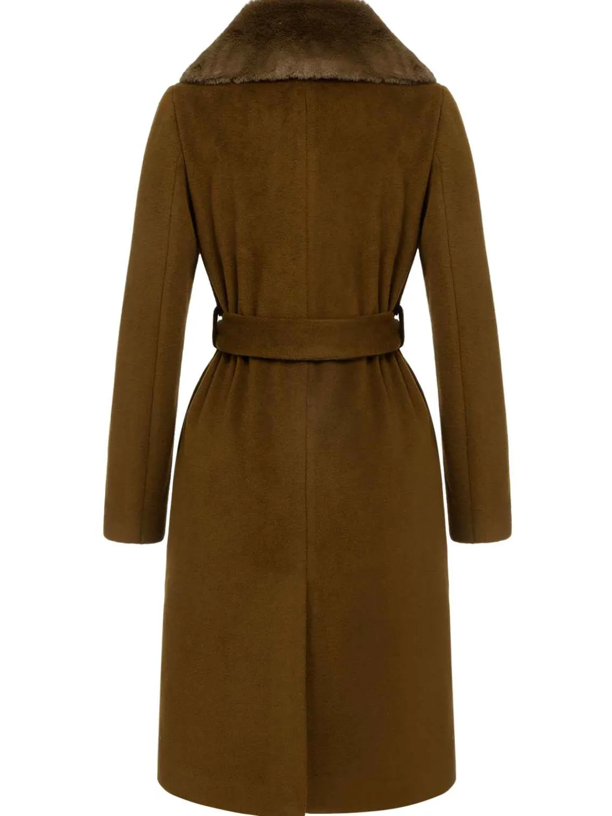 Outlet Retro Stage 1940s Fur Collar Belted Coat Brown