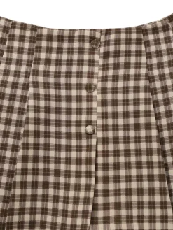 Online Retro Stage 1960s Gingham Plaid Pleated Skirt Brown