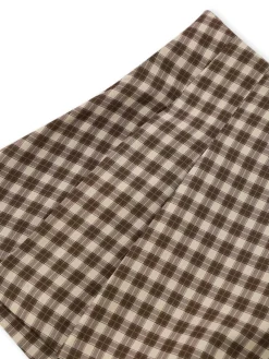 Online Retro Stage 1960s Gingham Plaid Pleated Skirt Brown
