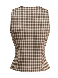 New Retro Stage 1930s Gingham Plaids Vest Brown