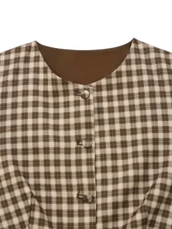New Retro Stage 1930s Gingham Plaids Vest Brown