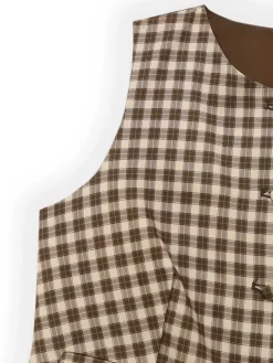 New Retro Stage 1930s Gingham Plaids Vest Brown