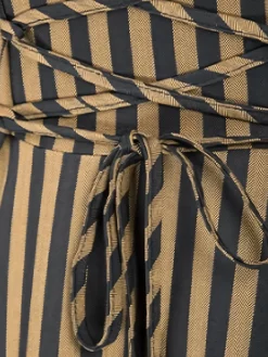 Hot Retro Stage 1940s Gothic Stripes High-Low Hem Coat Brown