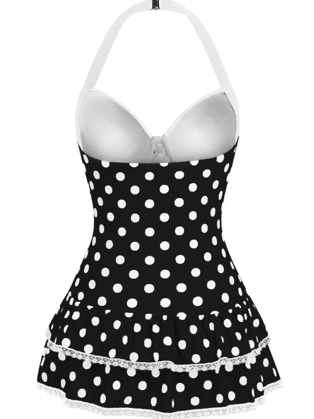 Sale Retro Stage Brown 1940s Halter Polka Dots Bow Swimsuit