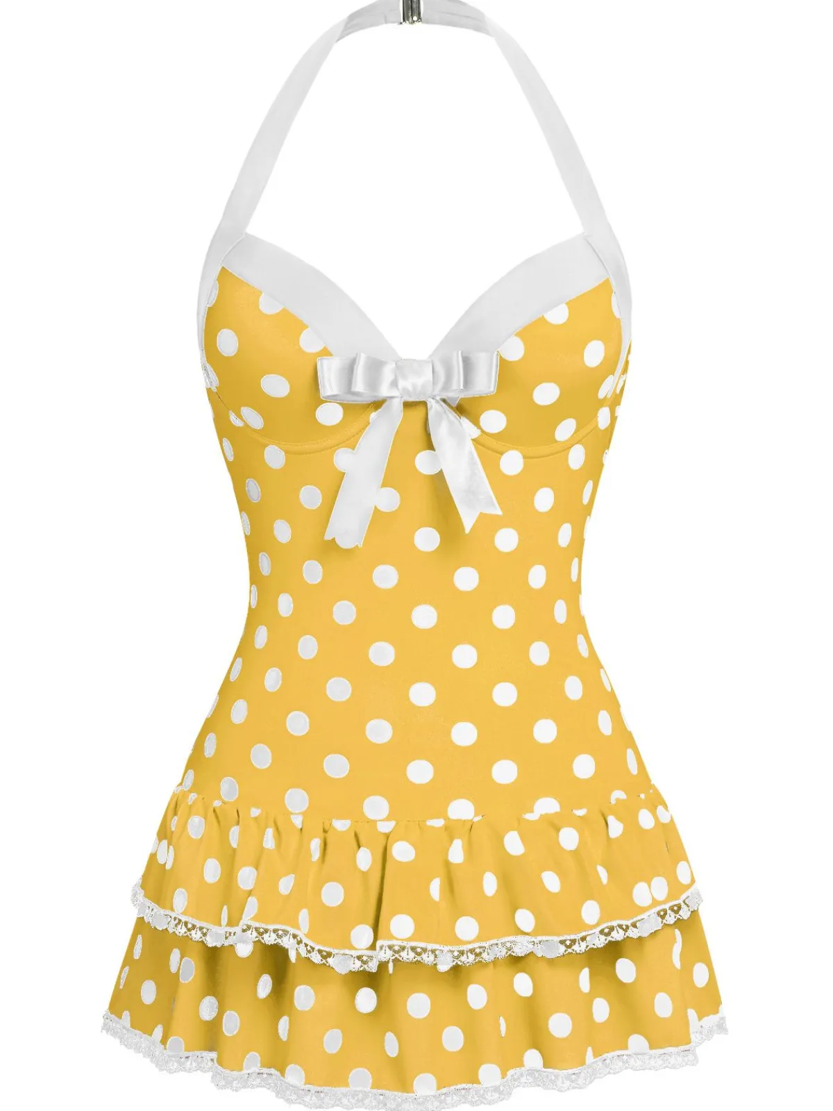 Sale Retro Stage Brown 1940s Halter Polka Dots Bow Swimsuit