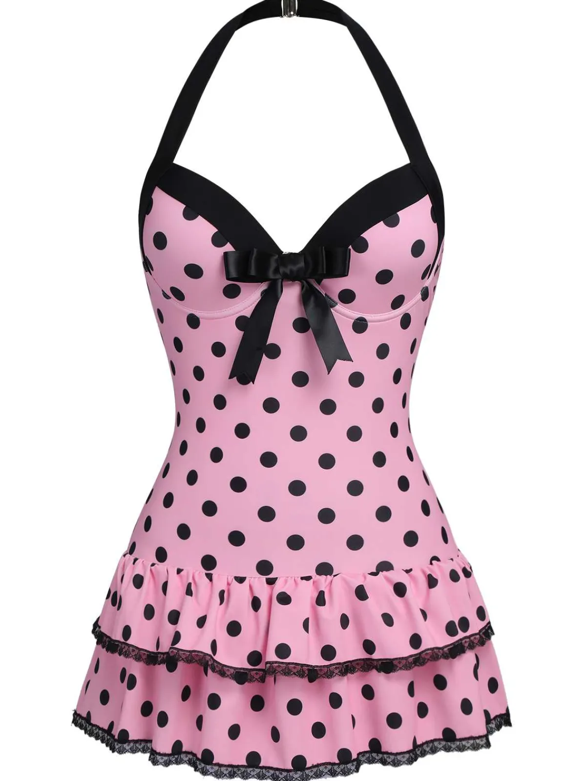 Sale Retro Stage Brown 1940s Halter Polka Dots Bow Swimsuit