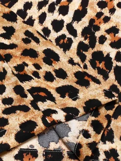 New Retro Stage 1960s Halter V-Neck Leopard Dress Brown