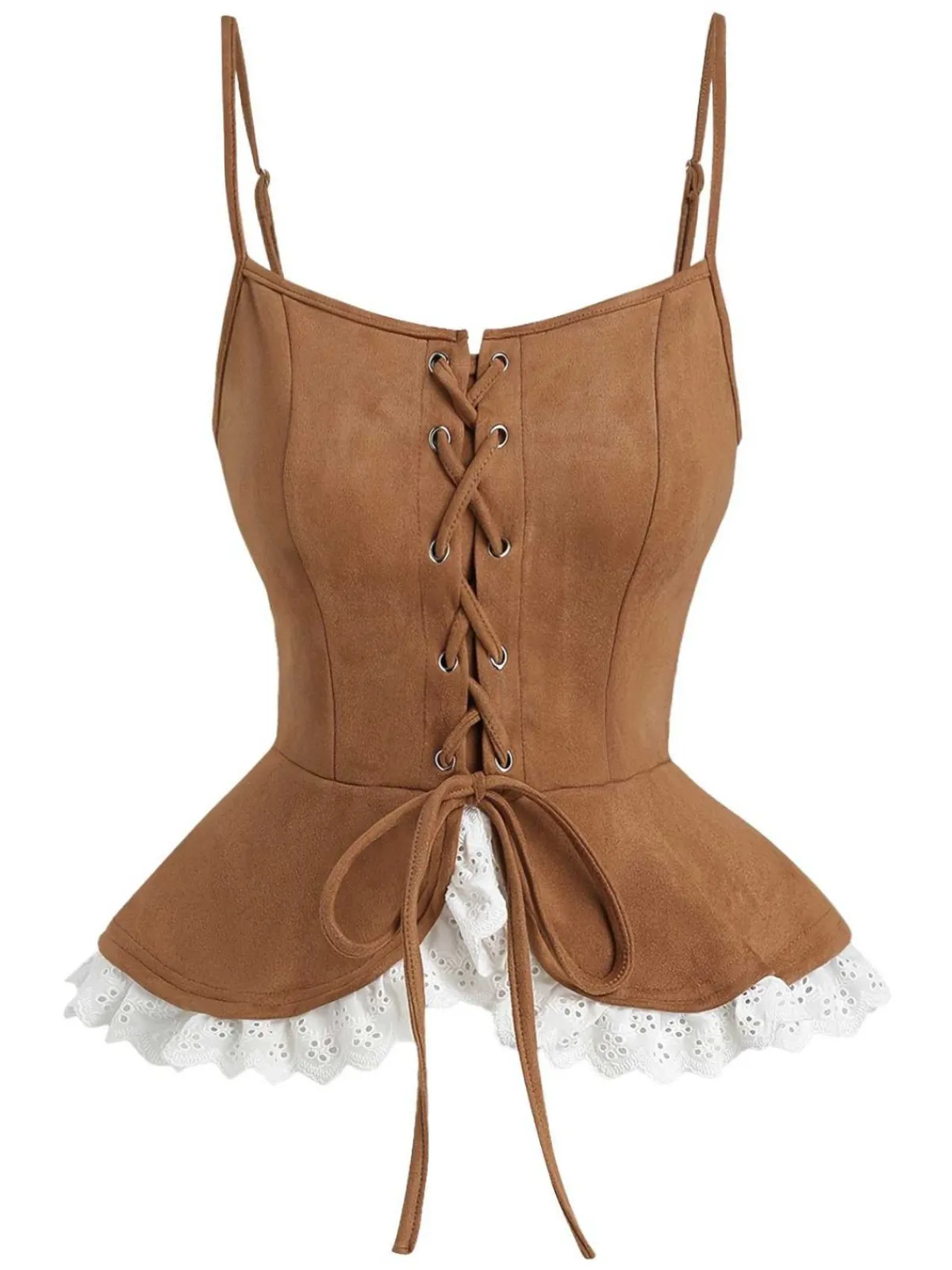 Outlet Retro Stage 1950s Lace-up Suede Lace Corset Top Brown
