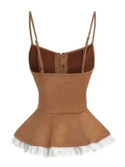 Outlet Retro Stage 1950s Lace-up Suede Lace Corset Top Brown