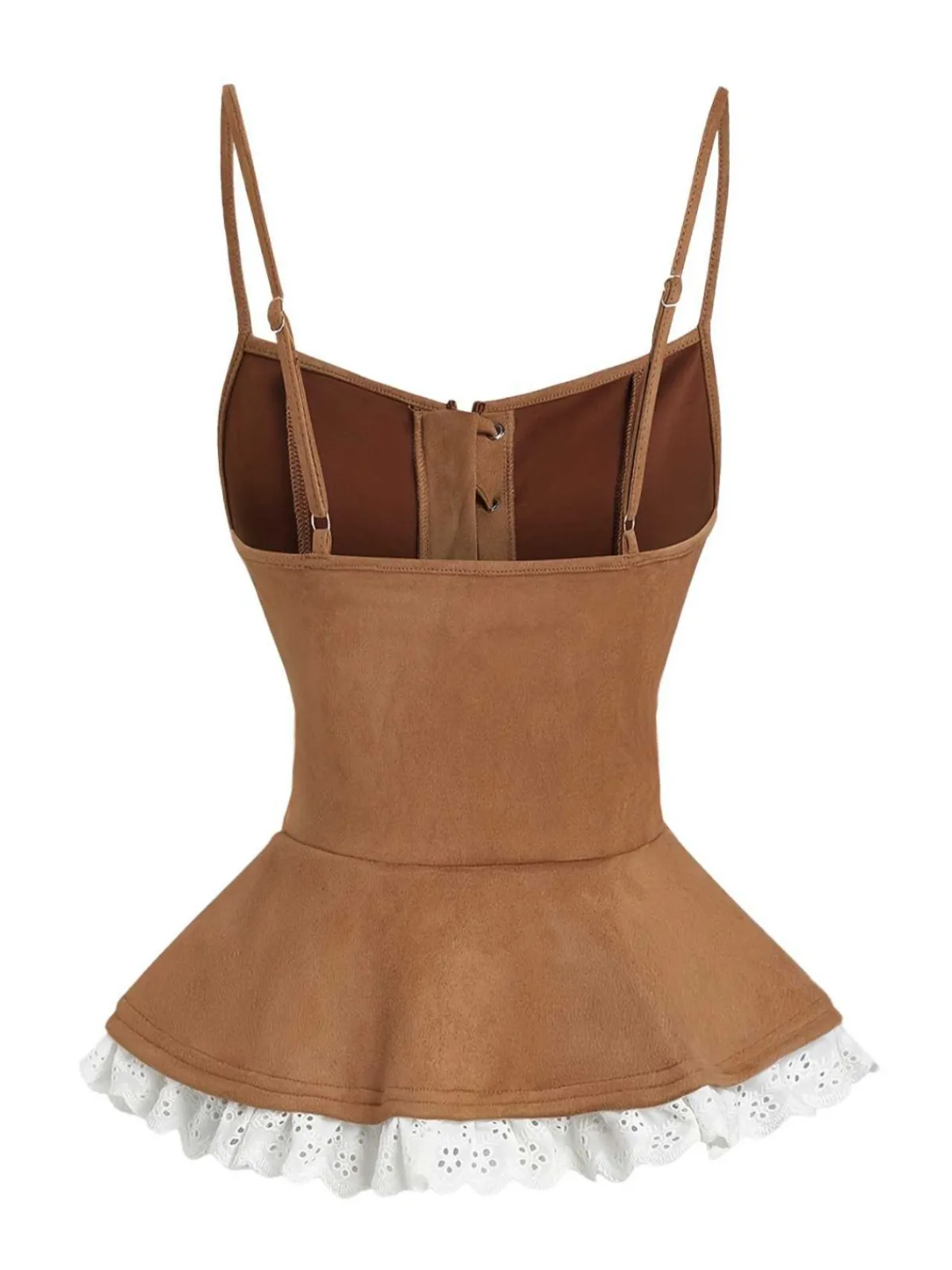 Outlet Retro Stage 1950s Lace-up Suede Lace Corset Top Brown