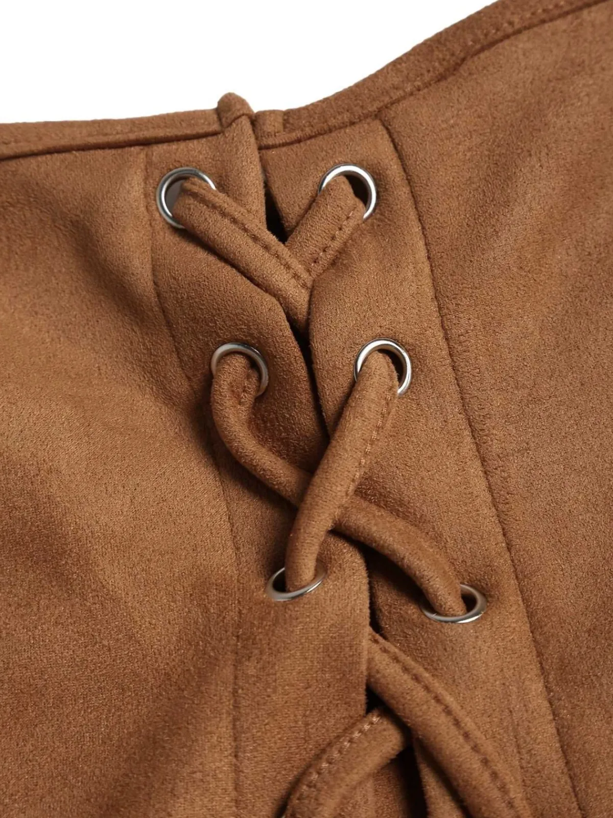 Outlet Retro Stage 1950s Lace-up Suede Lace Corset Top Brown