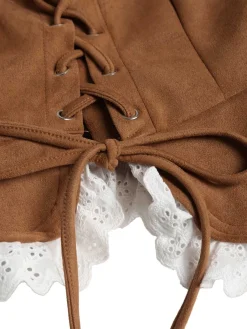 Outlet Retro Stage 1950s Lace-up Suede Lace Corset Top Brown