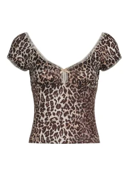 Clearance Retro Stage 1980s Leopard Deep V-Neck Tank Top Brown
