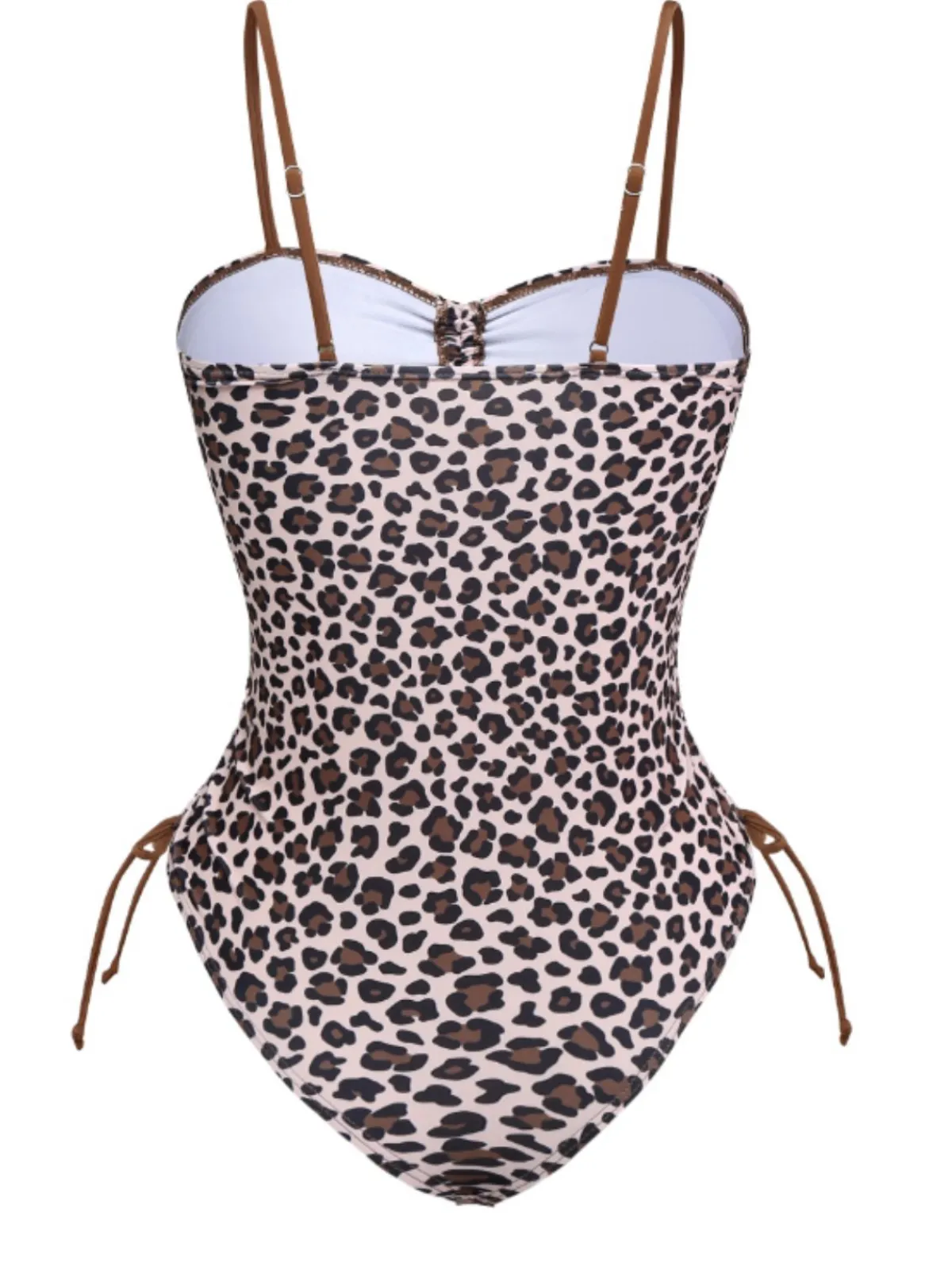 Hot Retro Stage 1940s Leopard Hollow Drawstring Swimsuit Brown