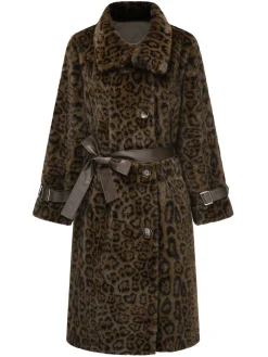 Best Retro Stage Brown 1950s Leopard Lapel Faux Fur Coat