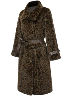 Best Retro Stage Brown 1950s Leopard Lapel Faux Fur Coat