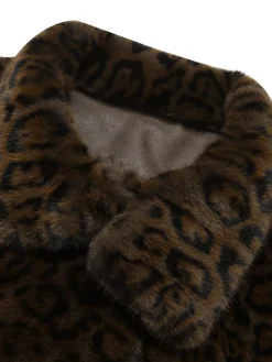 Best Retro Stage Brown 1950s Leopard Lapel Faux Fur Coat