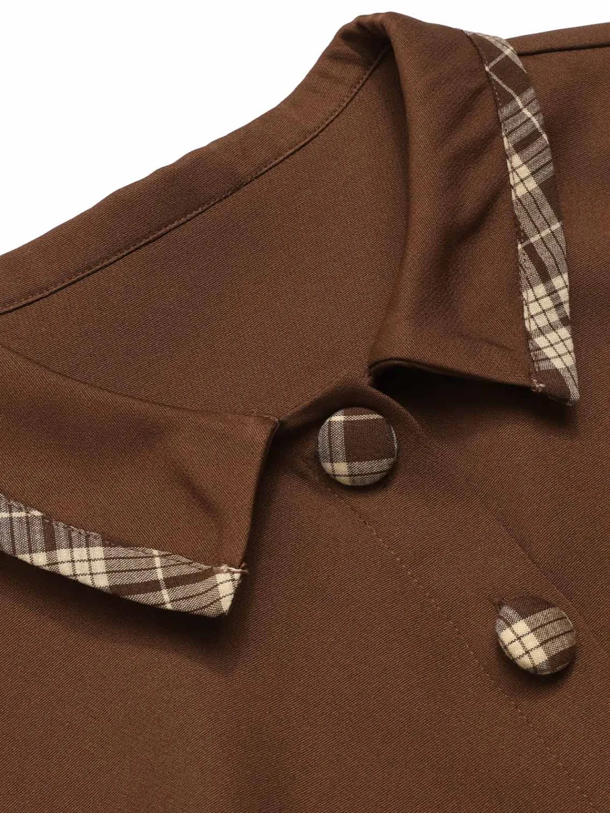 New Retro Stage 1950s Plaids Lapel Patchwork Dress Brown