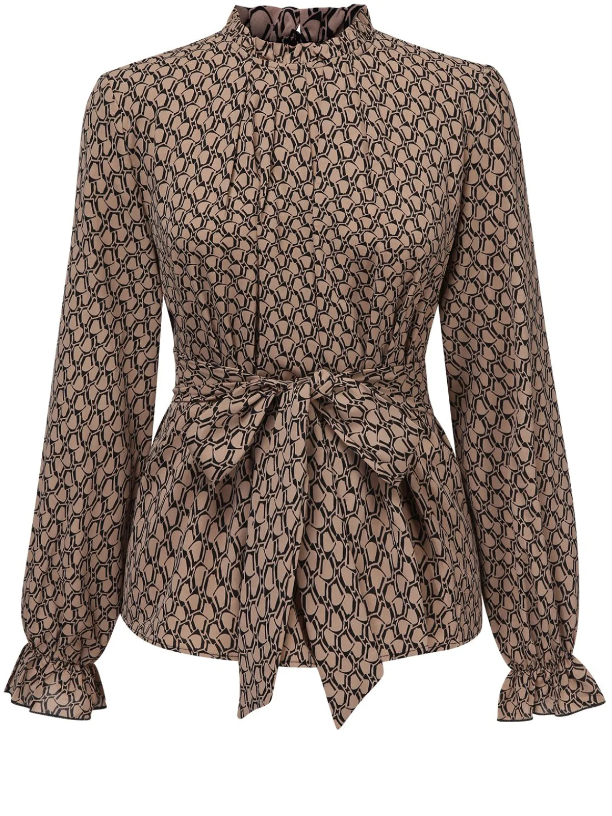 Hot Retro Stage 1950s Ruffles Tie Waist Blouse Brown