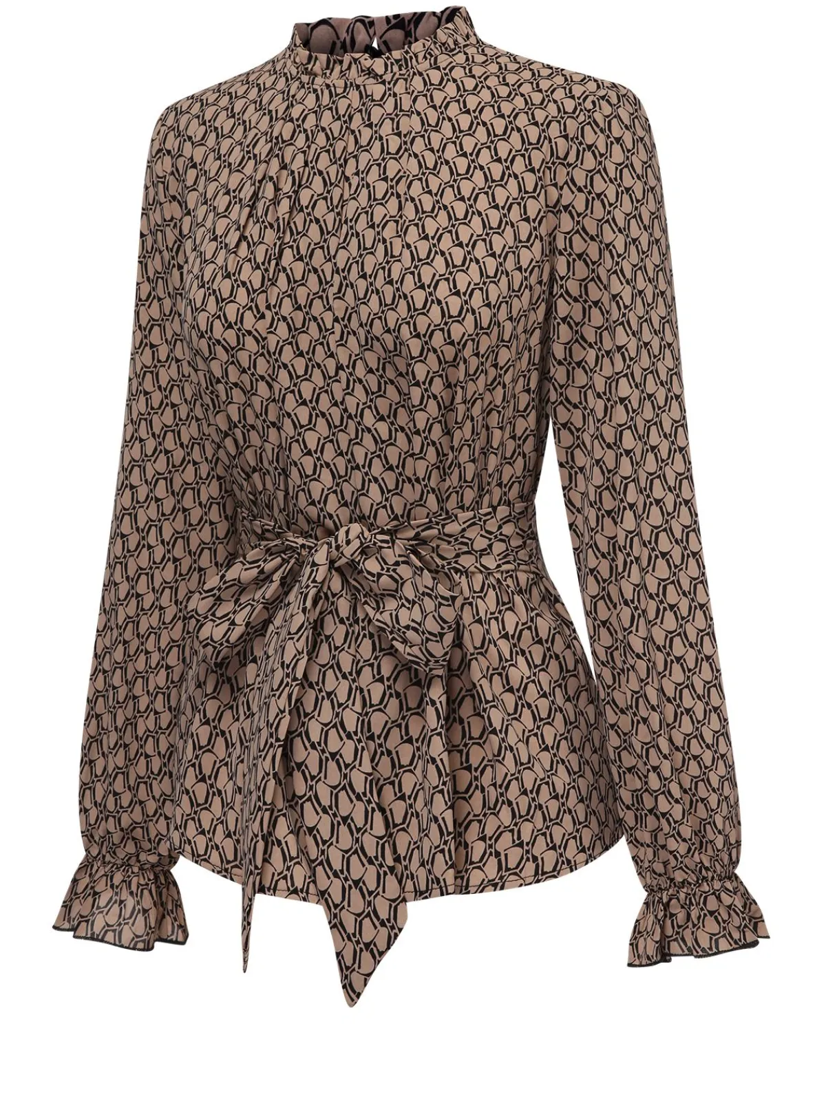 Hot Retro Stage 1950s Ruffles Tie Waist Blouse Brown