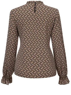 Hot Retro Stage 1950s Ruffles Tie Waist Blouse Brown