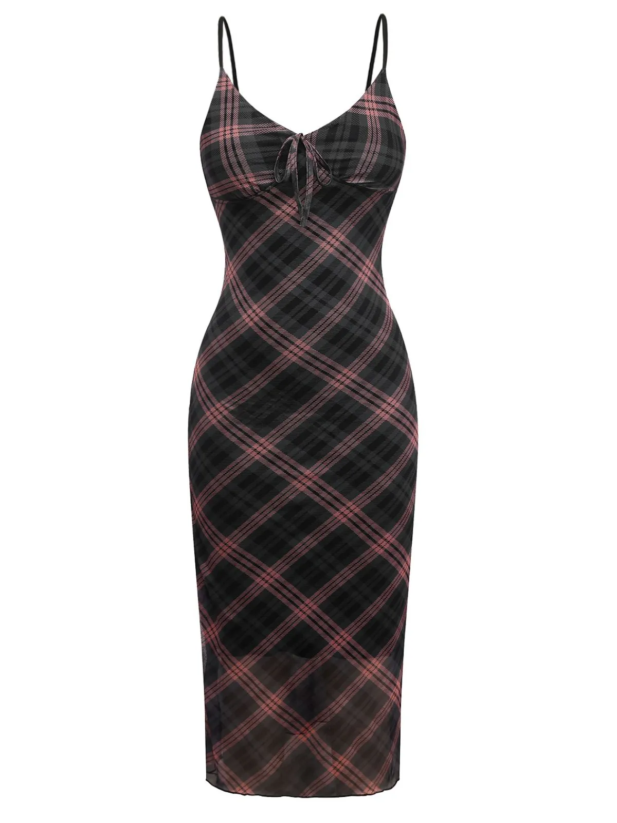 Clearance Retro Stage 1930s Scottish Plaid Suspender V-Neck Maxi Dress Brown