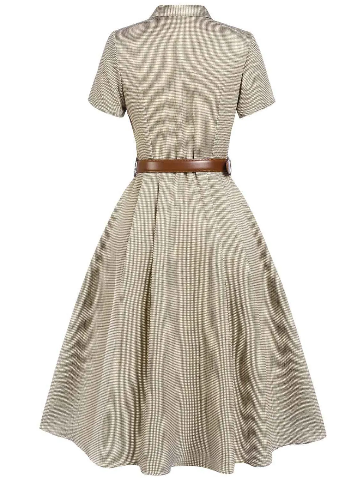 Sale Retro Stage Brown 1940s Small Windowpane Plaid Dress