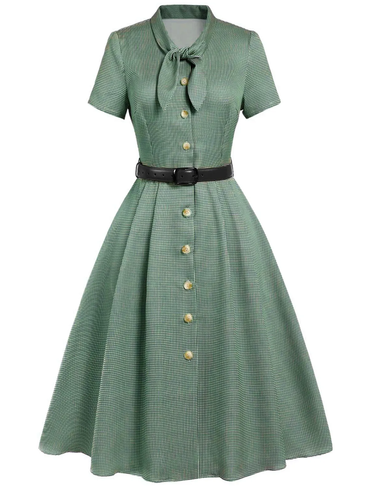 Sale Retro Stage Brown 1940s Small Windowpane Plaid Dress