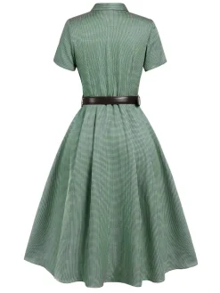 Sale Retro Stage Brown 1940s Small Windowpane Plaid Dress