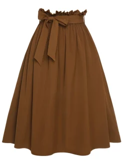New Retro Stage 1950s Solid Elastic Waist Belt Skirt Brown