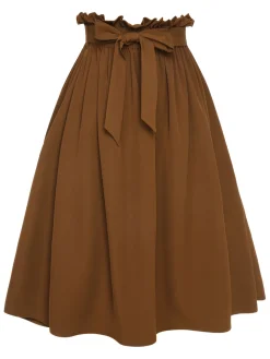 New Retro Stage 1950s Solid Elastic Waist Belt Skirt Brown