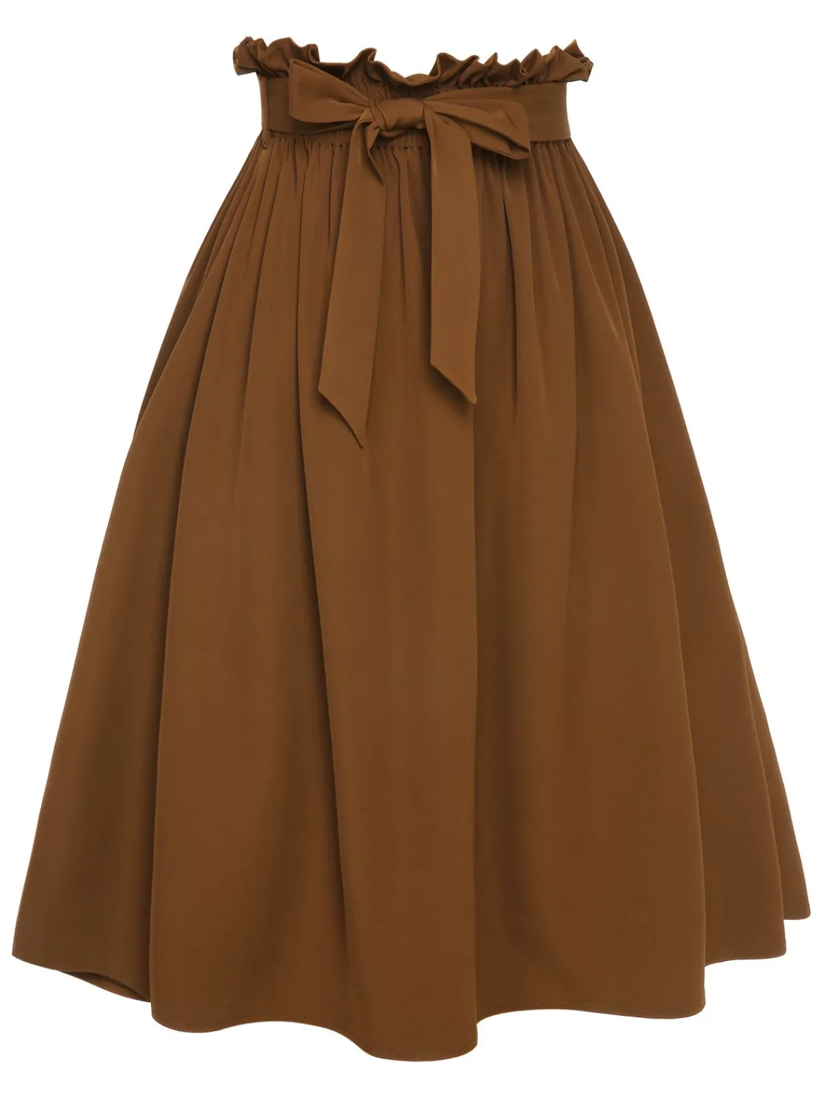 New Retro Stage 1950s Solid Elastic Waist Belt Skirt Brown