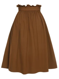 New Retro Stage 1950s Solid Elastic Waist Belt Skirt Brown